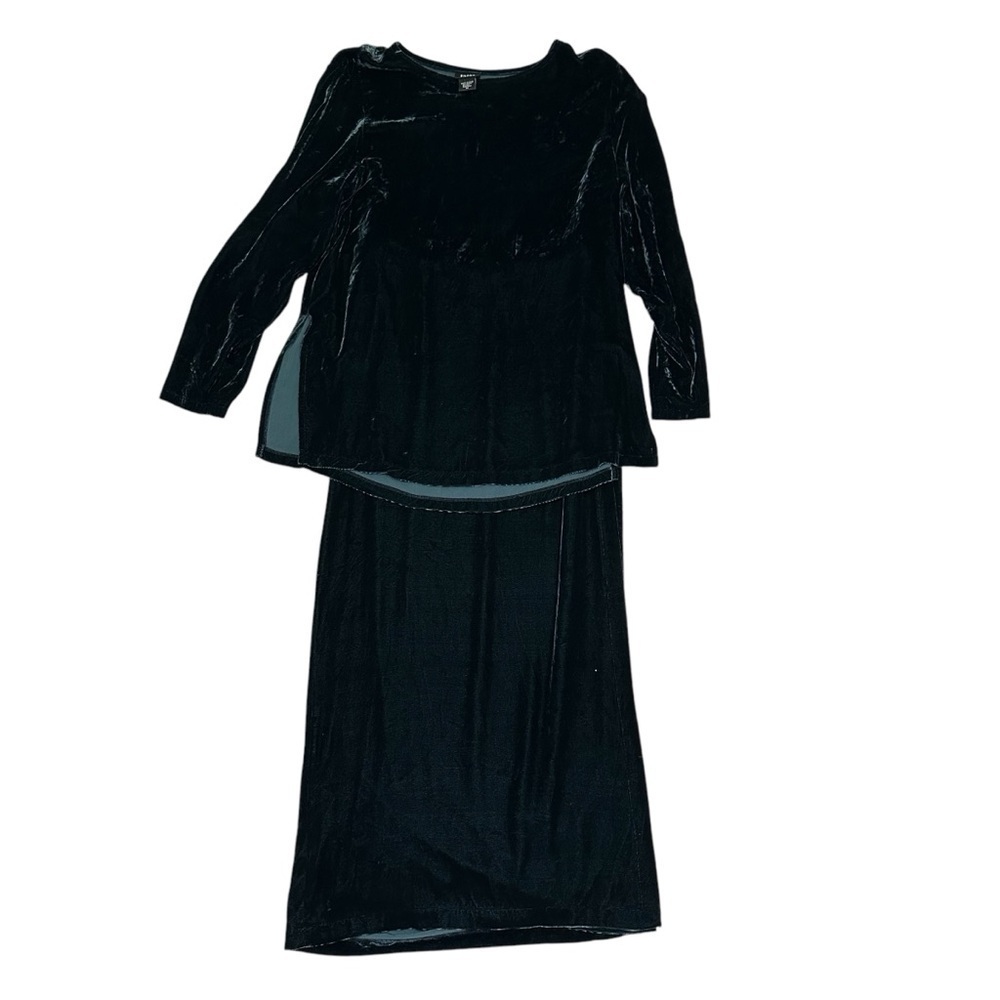 Eileen Fisher Sz Med Wrap Skirt & Top Green Teal Velvet Silk Blend Two Pc Set